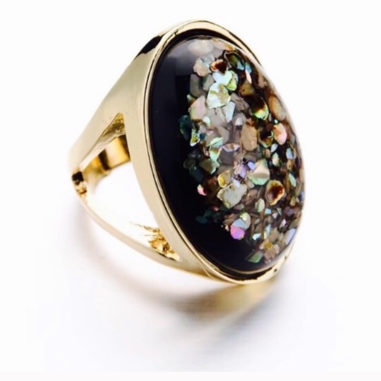 Abalone Shell Large 18k Gold Statement Ring Size 7